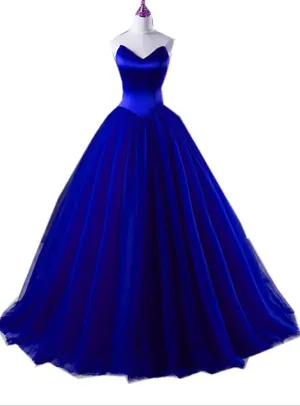 Royal Blue Satin and Tulle Ball Formal Gown, Sweet 16 Gowns, Blue Party Dresses