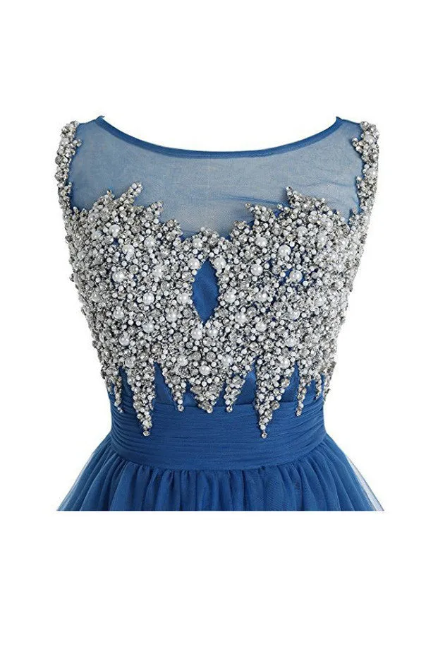 Scoop Tulle Homecoming Dresses,New Arrival Short Prom Dresses With Beading,SVD585