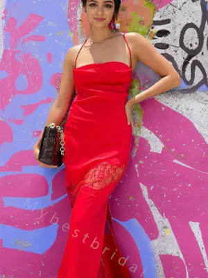 Sexy Jewel Spaghetti Straps Side slit Mermaid Long Prom Dress,PDS11521