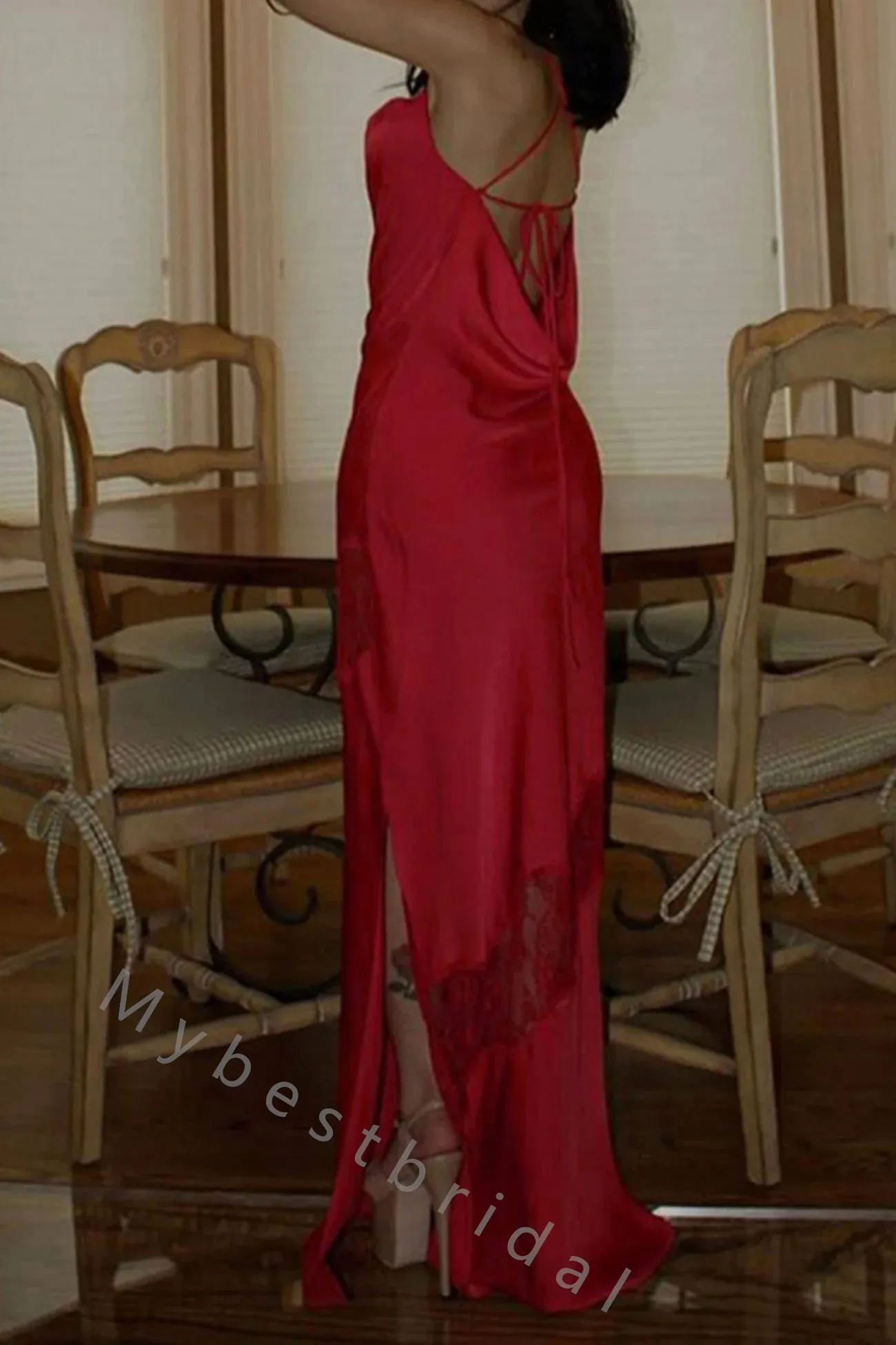 Sexy Jewel Spaghetti Straps Side slit Mermaid Long Prom Dress,PDS11521