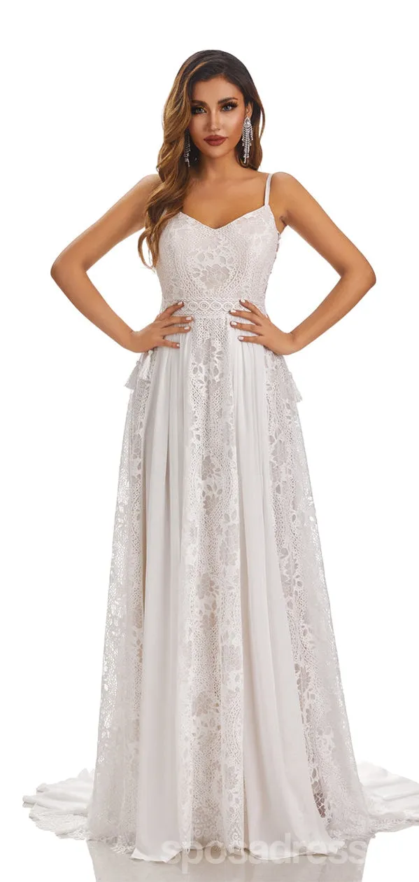 Sexy Spaghetti Straps A-line Handmade Lace Wedding Dresses,WD805