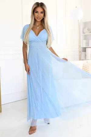 Short sleeves tulle light evening dress