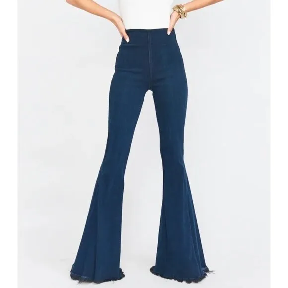 SHOW ME YOUR MUMU Berkley Bells Blue Denim Bell Bottoms Boho Jeans Small Boho