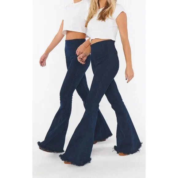 SHOW ME YOUR MUMU Berkley Bells Blue Denim Bell Bottoms Boho Jeans Small Boho