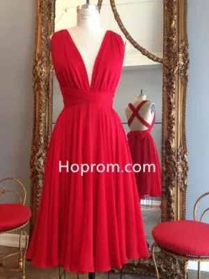 Simple Dress Handmade Short Red Chiffon Backless Cross Homecoming Dresses