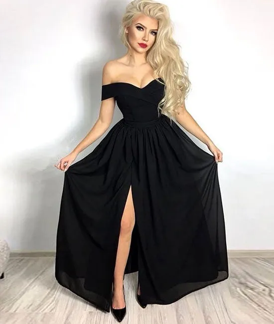 Simple sweetheart black long prom dress, black evening dress