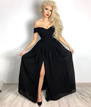 Simple sweetheart black long prom dress, black evening dress