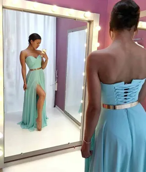 Simple sweetheart neck chiffon long prom dress, evening dress