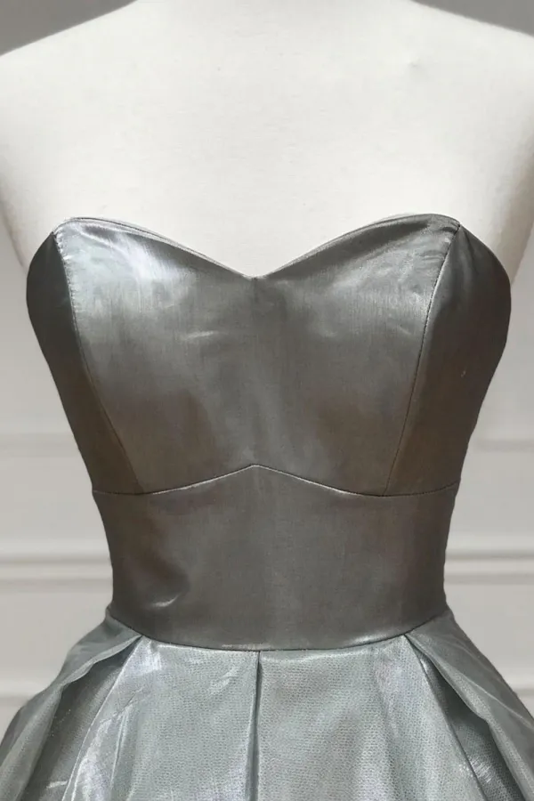 Simple sweetheart neck satin gray long prom dress gray formal party dress APP0963