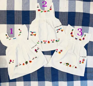 Size 1: 9-12 Months Embroidered Dress Rainbow Colors - Vestidito con bordado multi colores