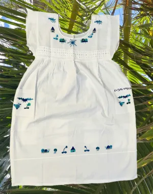Size 12: 12Y Embroidered Dress Monochrome Blue - Vestidito con bordado tonos azul