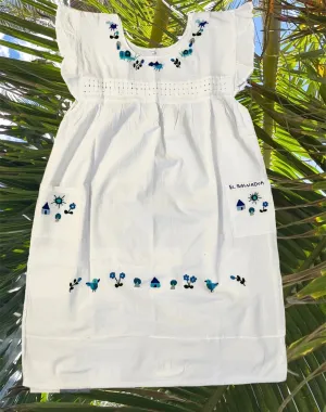 Size 14: 14Y Embroidered Dress Monochrome Blue Colors - Vestidito con bordado tones colores azules