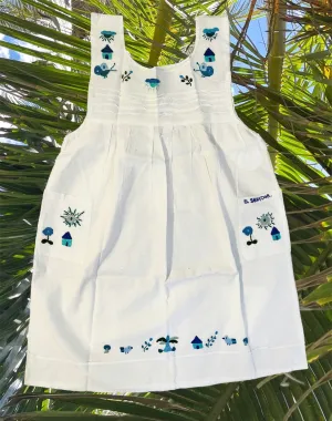 Size 8: 7/8Y Embroidered Dress Monochrome Blue - Vestidito con bordado tonos azul