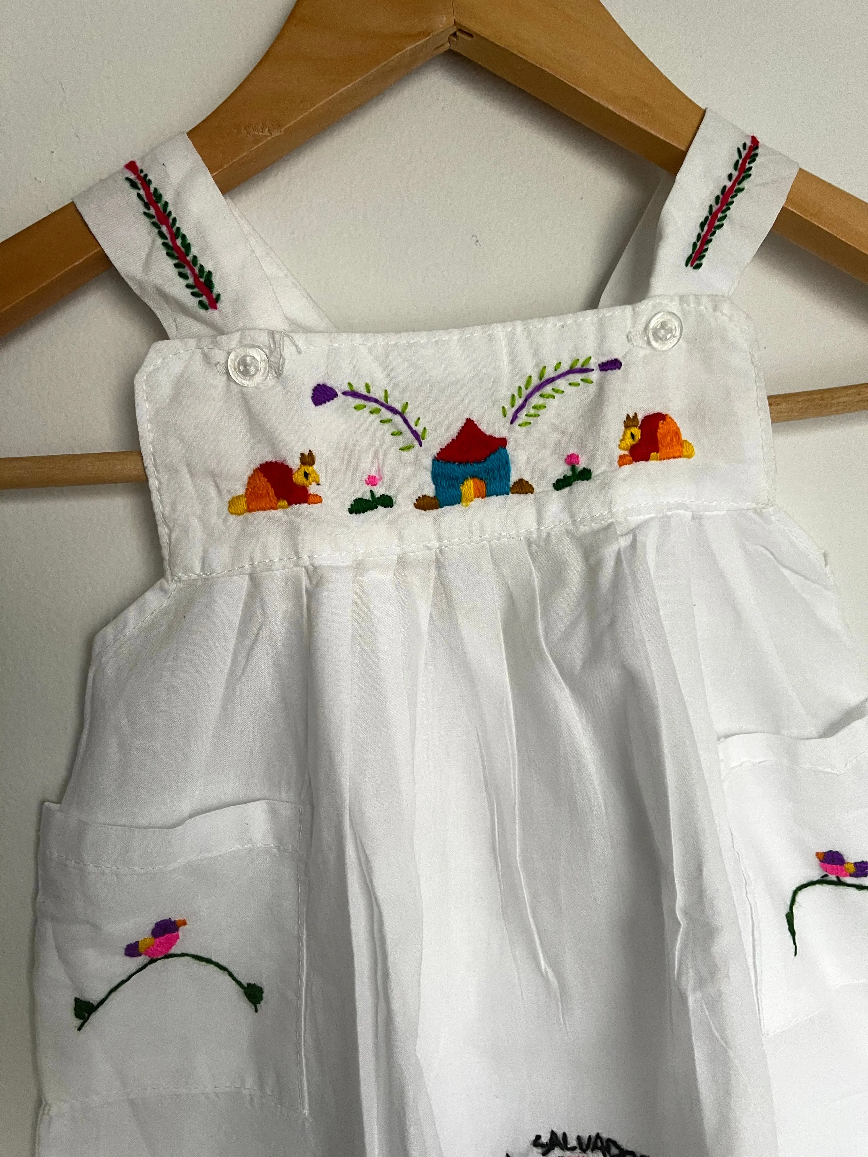 Size 9-12 M White Traditional Embroidered Dress from El Salvador in White