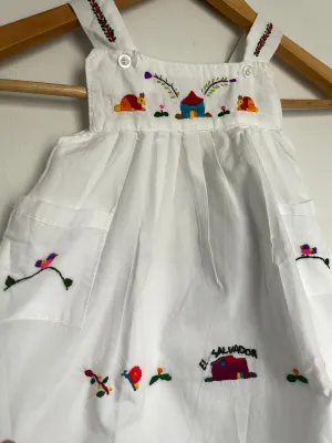 Size 9-12 M White Traditional Embroidered Dress from El Salvador in White