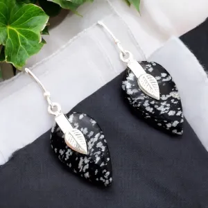 Snowflake Obsidian Solid 925 Sterling Silver Earrings