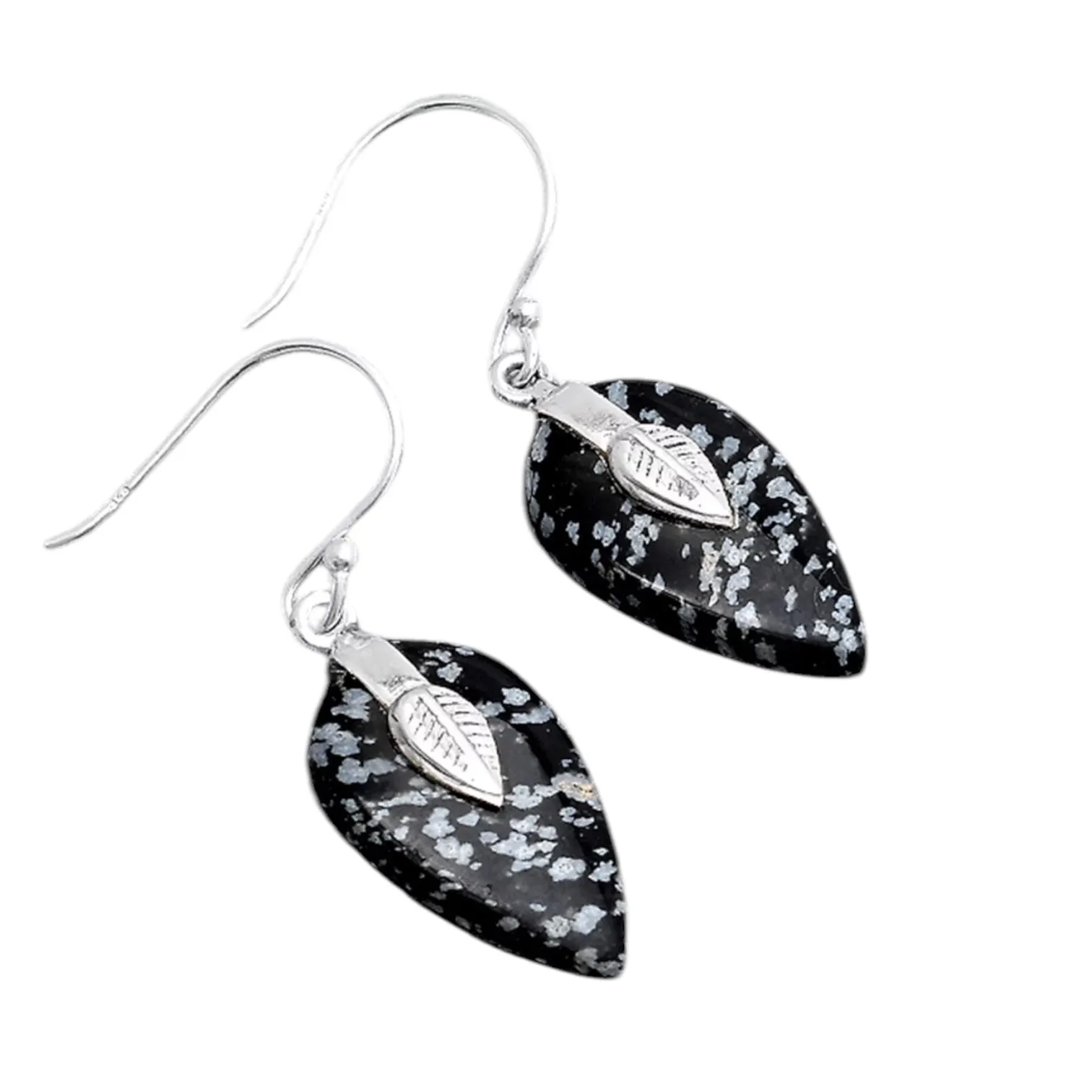 Snowflake Obsidian Solid 925 Sterling Silver Earrings