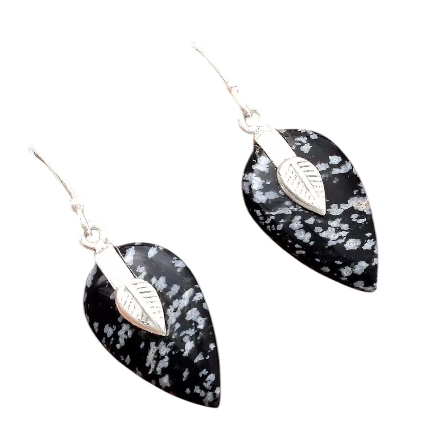 Snowflake Obsidian Solid 925 Sterling Silver Earrings
