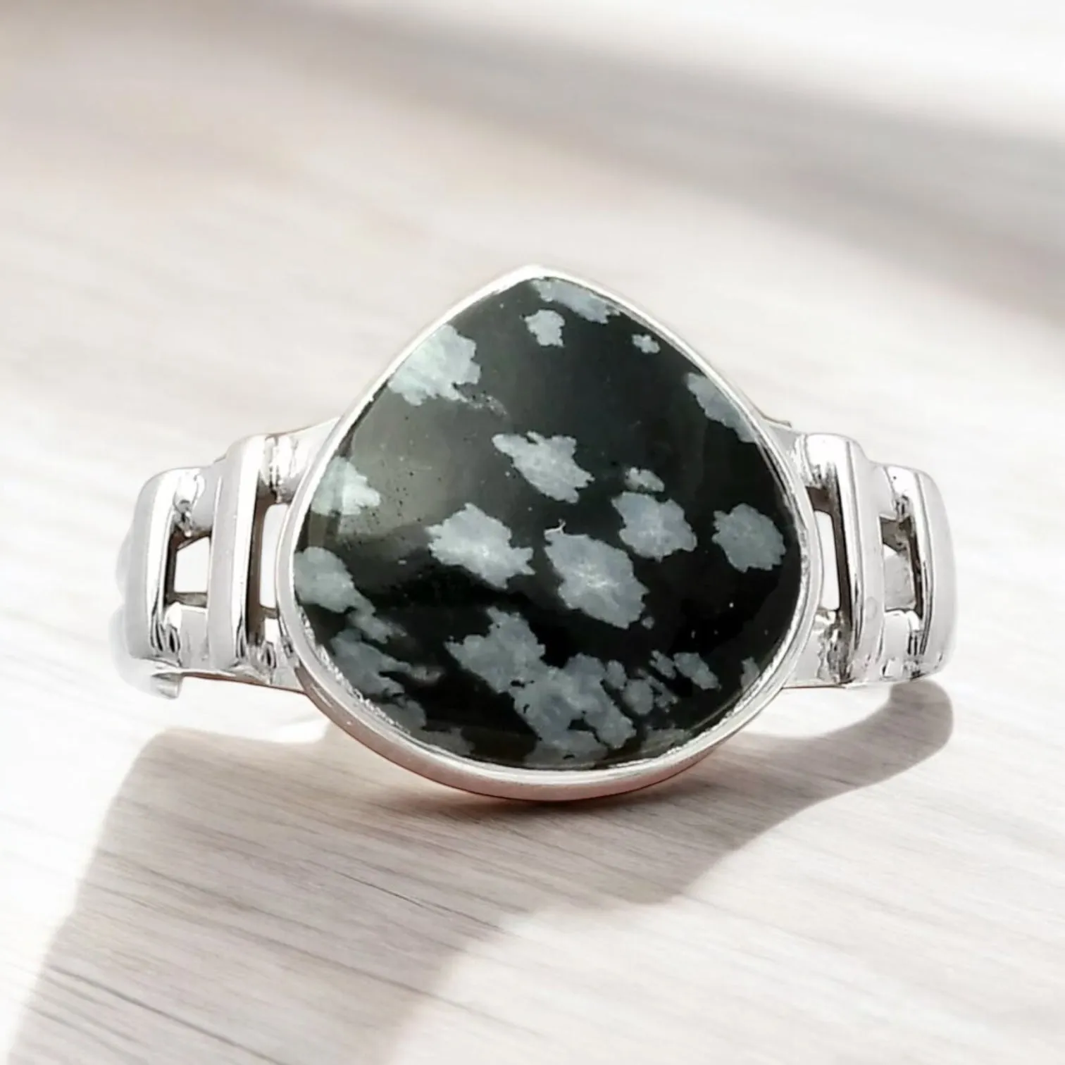 Snowflake Obsidian Solid 925 Sterling Silver Ring 7