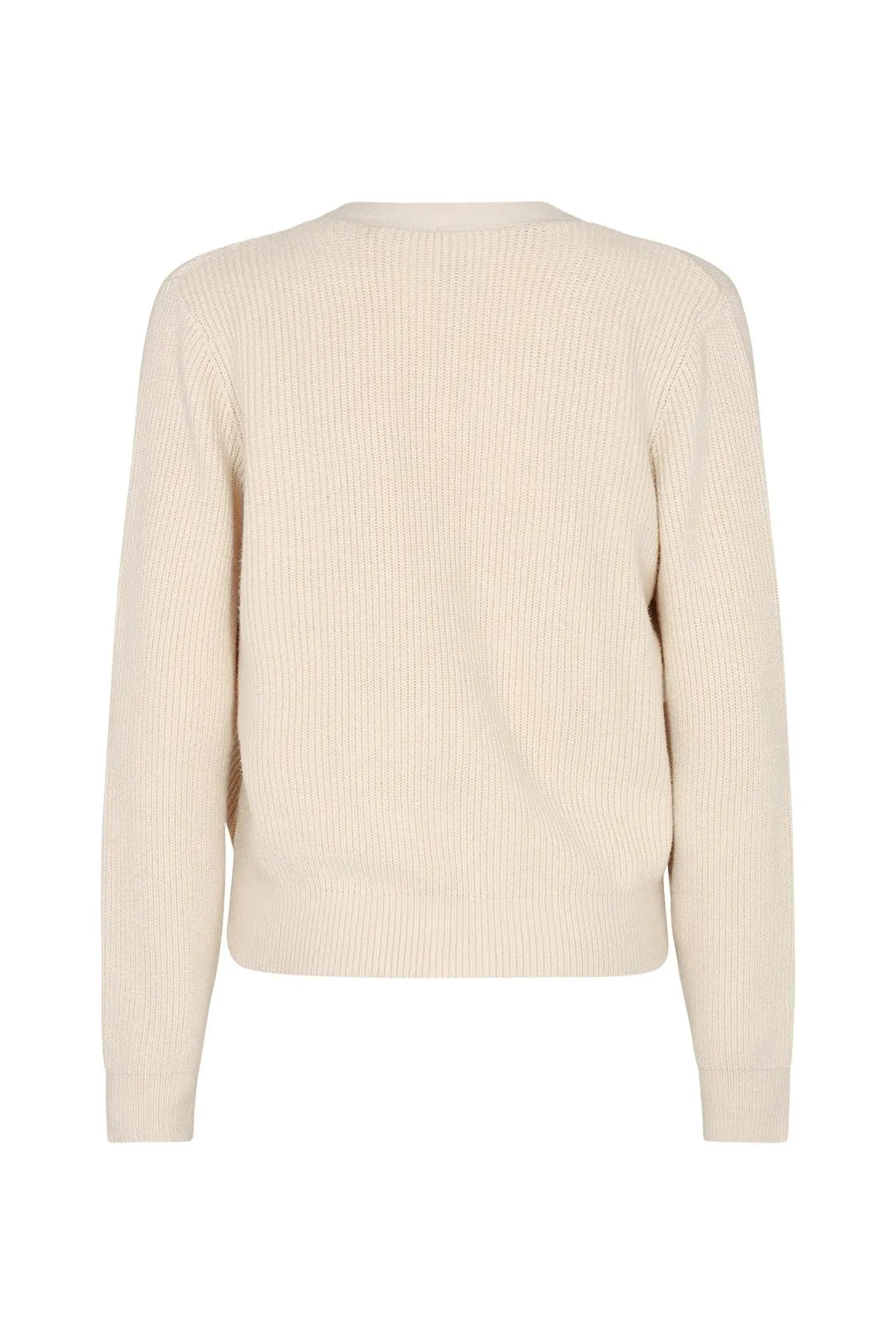 SoyConcept - Blissa 20 - Classic Cardigan with V-Neck, Button Closure, and Ripped Knit Texture - Cream - 33103