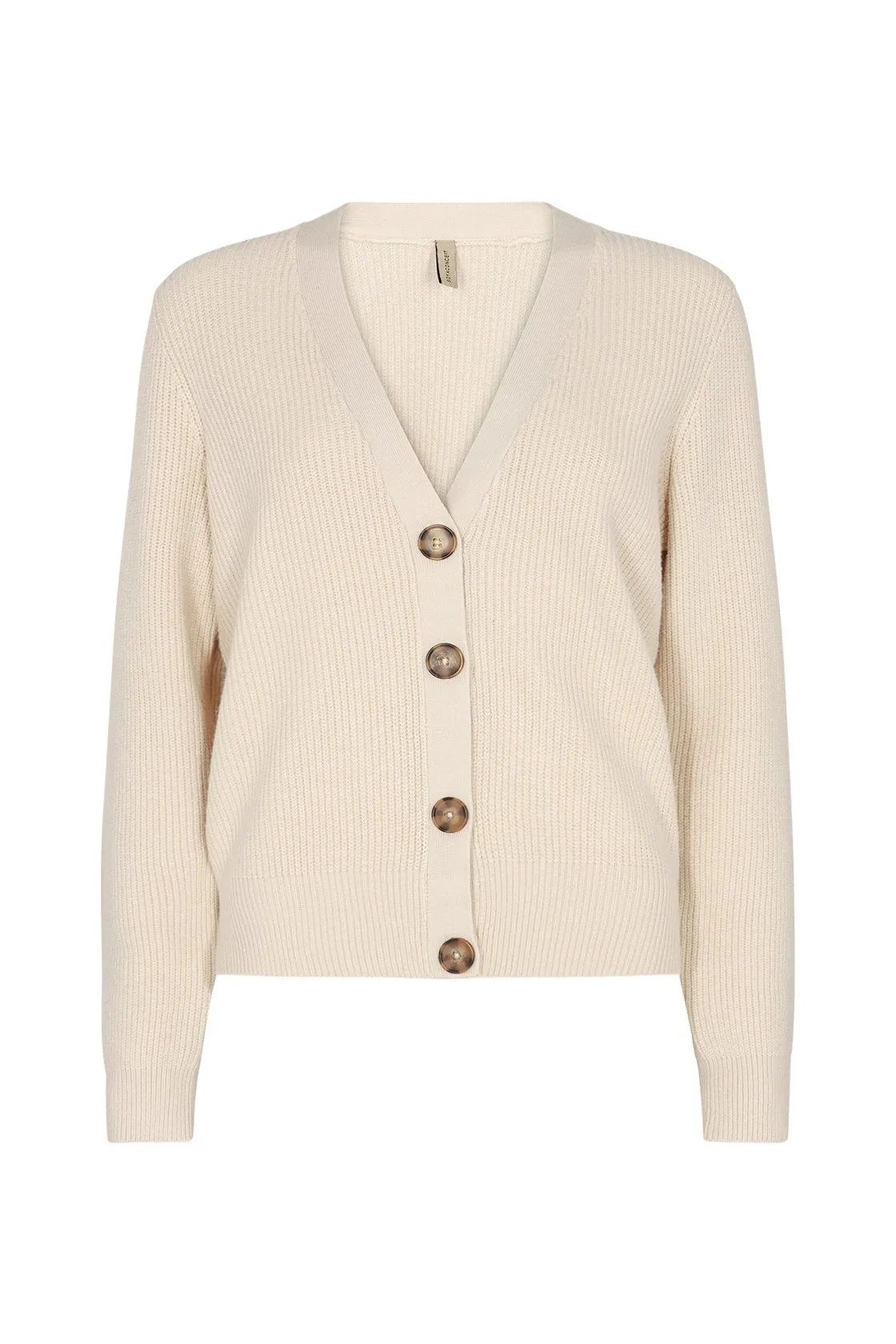 SoyConcept - Blissa 20 - Classic Cardigan with V-Neck, Button Closure, and Ripped Knit Texture - Cream - 33103