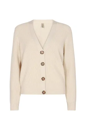 SoyConcept - Blissa 20 - Classic Cardigan with V-Neck, Button Closure, and Ripped Knit Texture - Cream - 33103
