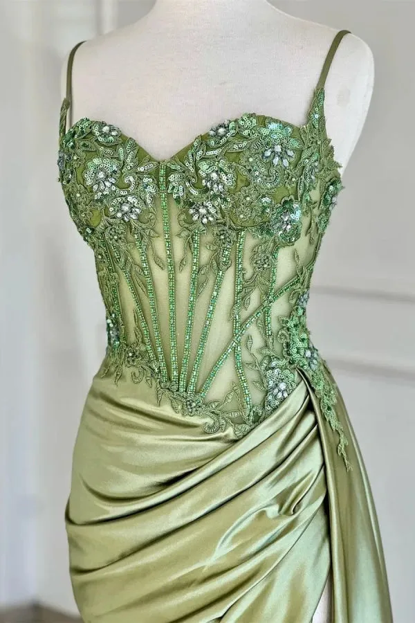 Spaghetti Mermaid Straps Silver Corset Long Prom Dress TP1370