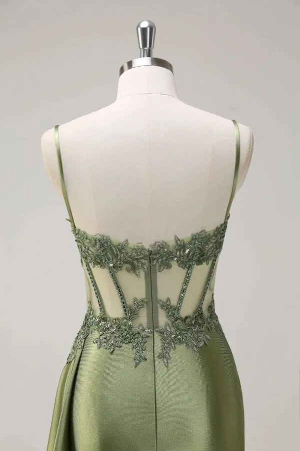 Spaghetti Mermaid Straps Silver Corset Long Prom Dress TP1370