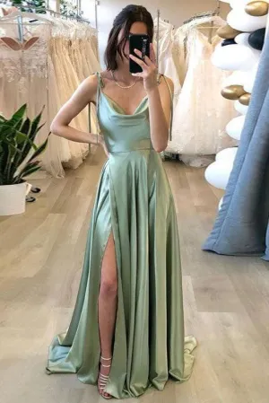 Spaghetti Straps Sleeveless A Line Long Prom Dresses Simple Evening Dress TP1103