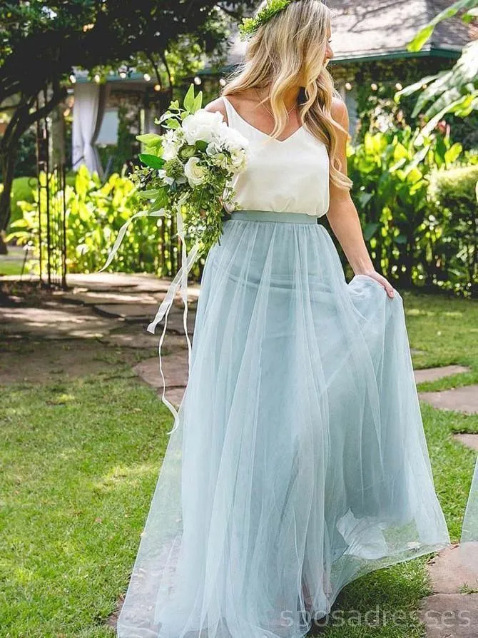 Spaghetti Straps V Neck Casual Cheap Long Bridesmaid Dresses Online, WG561
