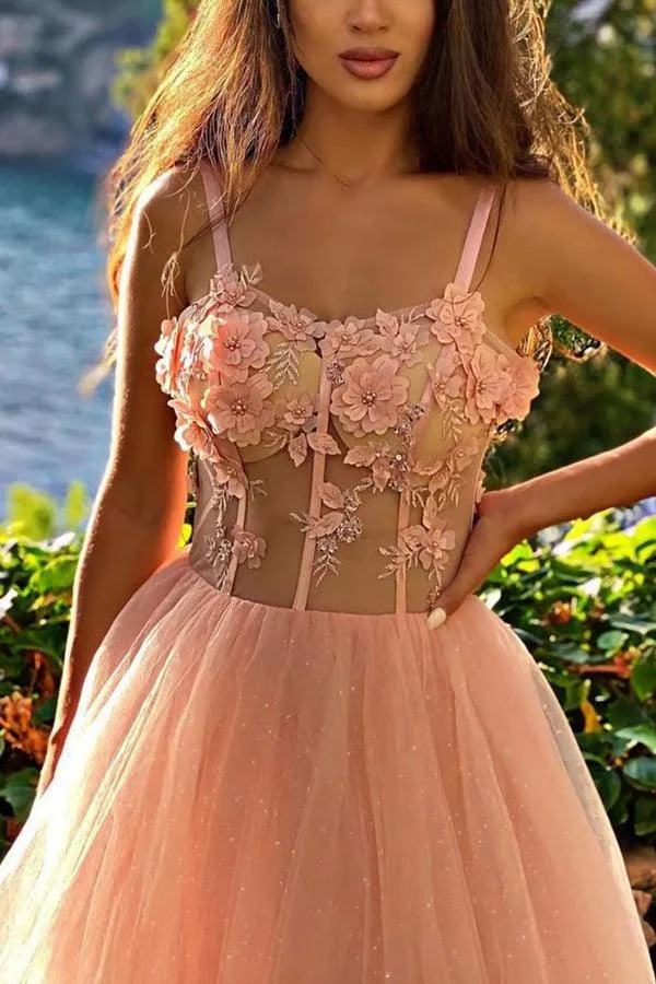 Split See Through Lace Formal Gown Sweetheart Neck Tulle Prom Dress TP1036