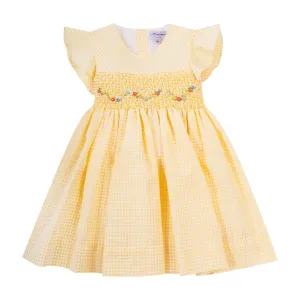 SS23 Kidiwi Girls Albane Lemon & White Smocked Dress