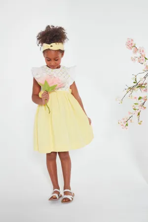 SS23 Kidiwi Girls Leanne Lemon & White Smocked Dress