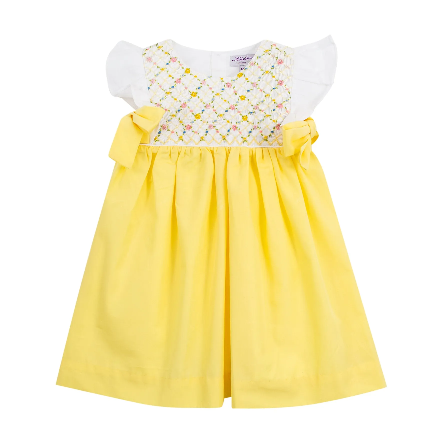 SS23 Kidiwi Girls Leanne Lemon & White Smocked Dress