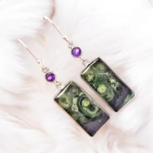 Star Galaxy Kambaba & Amethyst Solid 925 Sterling Silver Earrings