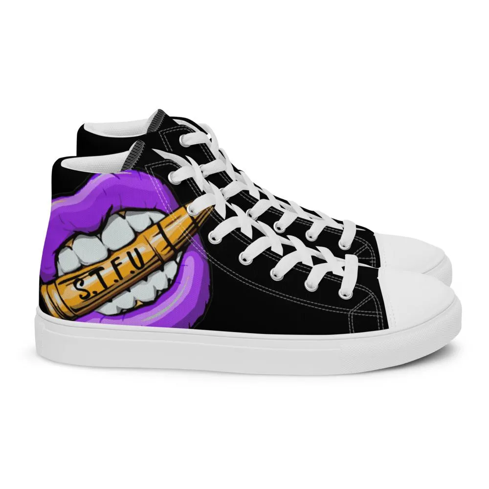 STFU Electric Purple Logo Women’s High Top Canvas Shoes