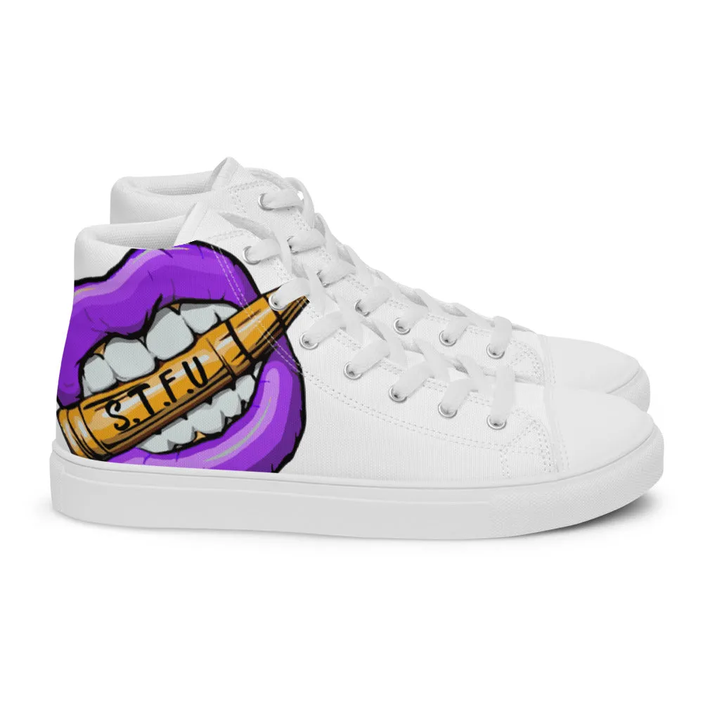 STFU Electric Purple Men’s High Top Canvas Shoes - White