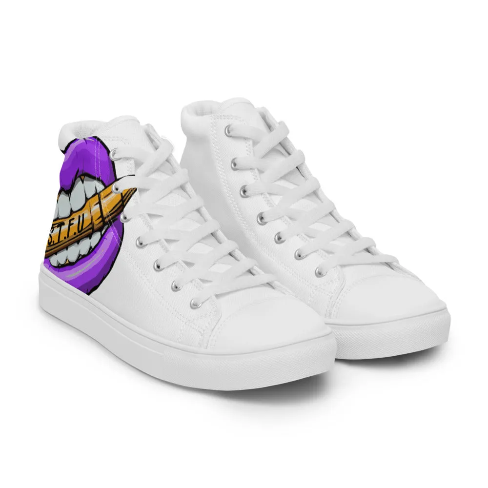 STFU Electric Purple Men’s High Top Canvas Shoes - White