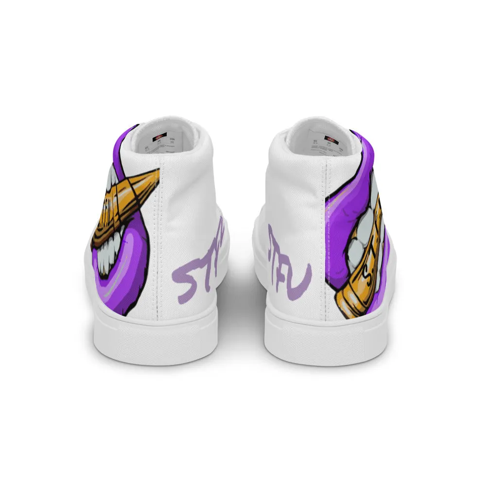 STFU Electric Purple Men’s High Top Canvas Shoes - White