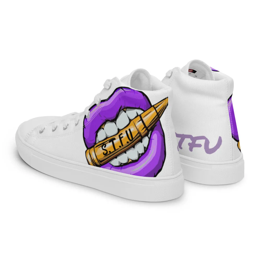 STFU Electric Purple Men’s High Top Canvas Shoes - White