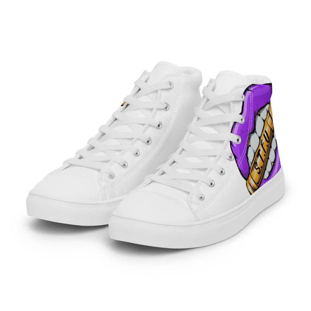 STFU Electric Purple Men’s High Top Canvas Shoes - White
