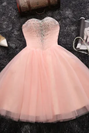 Strapless Sweetheart Blush Pink Beading Tulle Short Homecoming/Prom Dress OK303