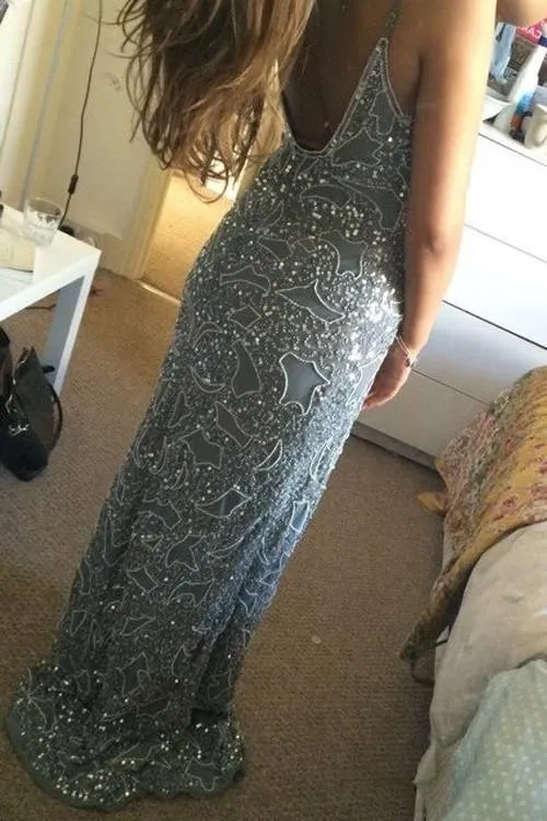 Stunning Mermaid Spaghetti Starps Beading Appliques Long Prom Dress TP0113