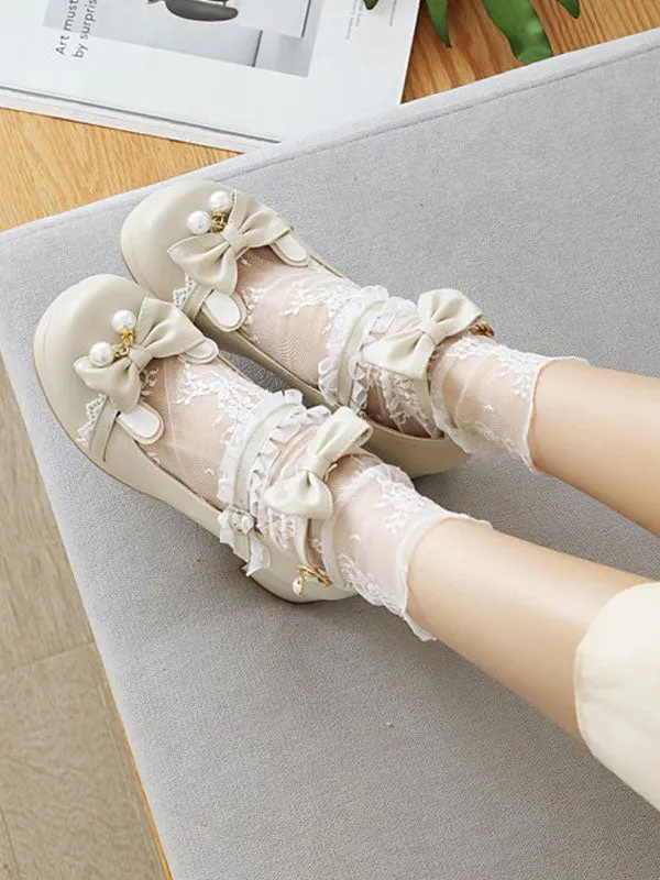 Sweet Lolita Footwear Black Bowknot PU Leather Daily Casual Lolita Shoes