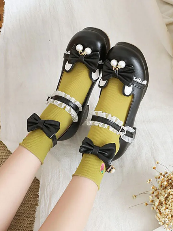 Sweet Lolita Footwear Black Bowknot PU Leather Daily Casual Lolita Shoes