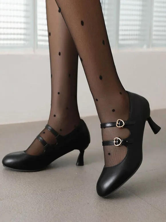 Sweet Lolita Footwear Black Round Toe PU Leather Lolita Shoes