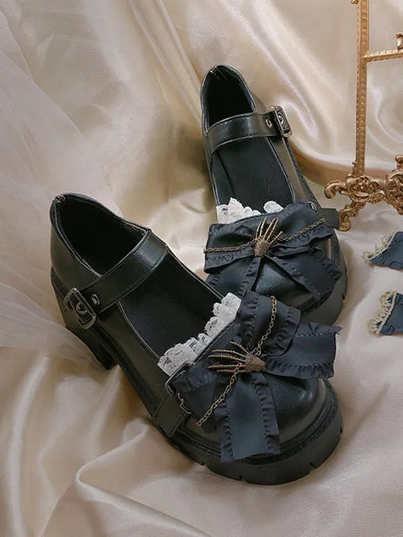 Sweet Lolita Footwear Bows Round Toe Flat Heel Faux Leather Polyester Daily Casual Black Lolita Shoes