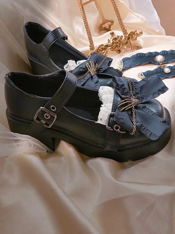 Sweet Lolita Footwear Bows Round Toe Flat Heel Faux Leather Polyester Daily Casual Black Lolita Shoes