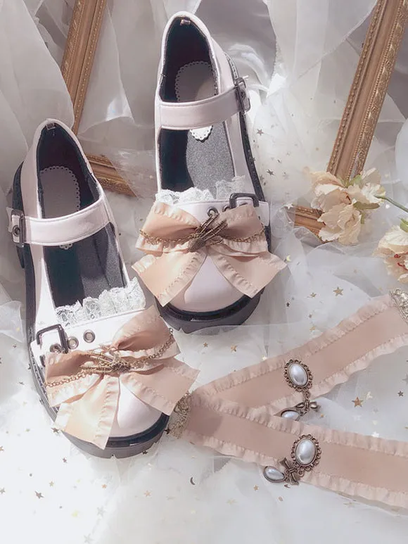 Sweet Lolita Footwear Bows Round Toe Flat Heel Faux Leather Polyester Daily Casual Black Lolita Shoes
