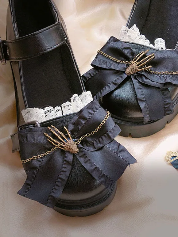 Sweet Lolita Footwear Bows Round Toe Flat Heel Faux Leather Polyester Daily Casual Black Lolita Shoes